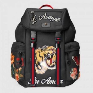 GUCCI TECHPACK BACKPACK WITH EMBROIDERY  BLACK TECHNO CANVAS