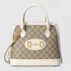 Gucci 1955 Horsebit Small Top Handle Bag In GG Supreme With White Trim