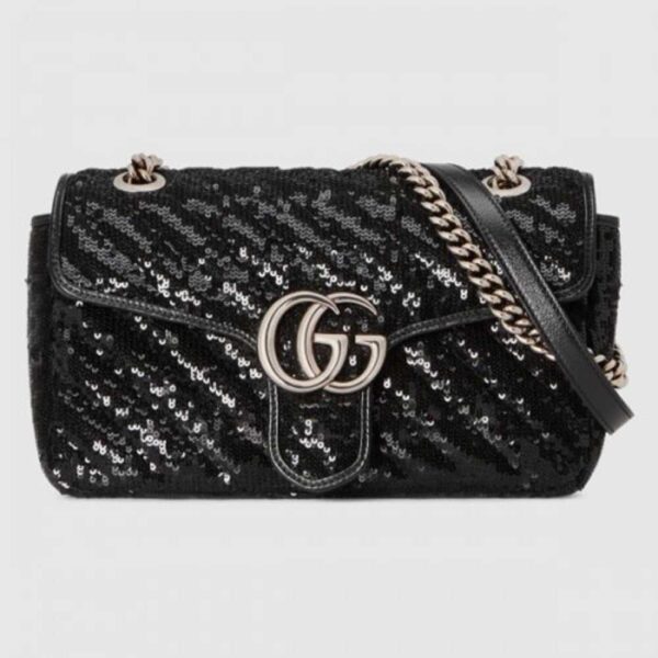 Gucci 443497 GG Marmont small sequin shoulder bag in Black Silk