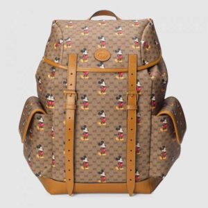 Gucci 603898 Disney x Gucci medium backpack in Beige/ebony mini GG Supreme canvas with Mickey Mouse