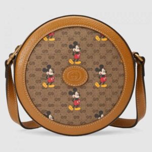 Gucci 603938 Disney x Gucci round shoulder bag in Beige/ebony mini GG Supreme canvas