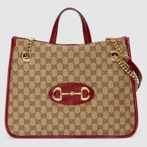 Gucci 623695 Gucci 1955 Horsebit large tote bag in Original GG canvas With Red Leather