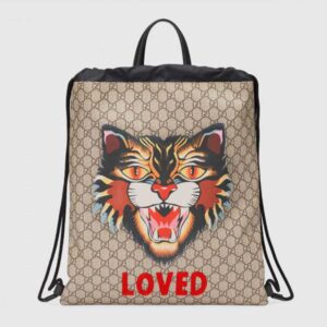 Gucci Angry Cat Soft GG Supreme Drawstring Backpack