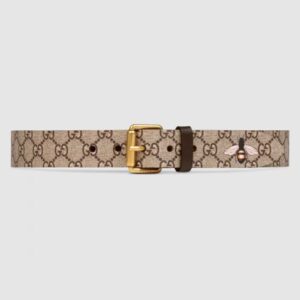 Gucci Bee Print GG Supreme Belt With Square Buckle