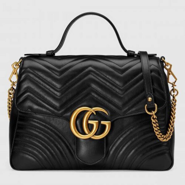 Gucci Black GG Marmont Medium Top Handle Bag