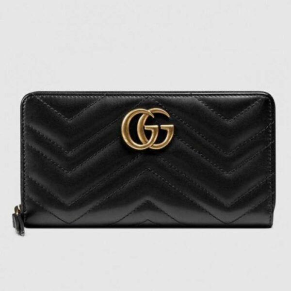 Gucci Black GG Marmont Zip Around Wallet With Pearls