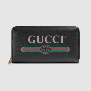 Gucci Black Print Leather Zip Around Wallet