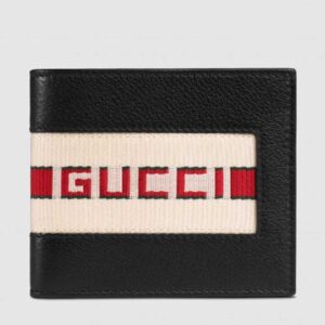 Gucci Black Stripe Leather Bi-fold Wallet