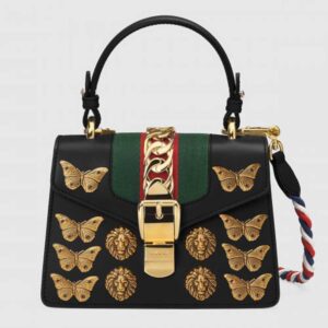 Gucci Black  Sylvie Animal Studs Leather Mini Bag