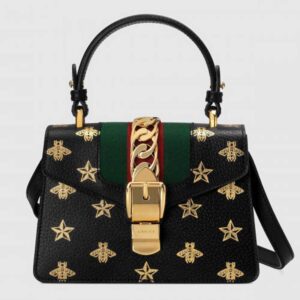 Gucci Black Sylvie Bee Star Mini Leather Bag