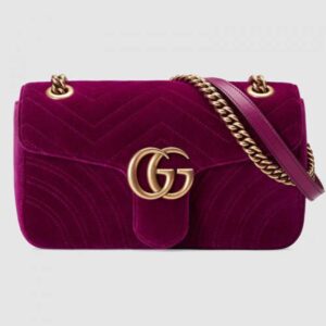 Gucci Bordeaux GG Marmont Small Velvet Shoulder Bag