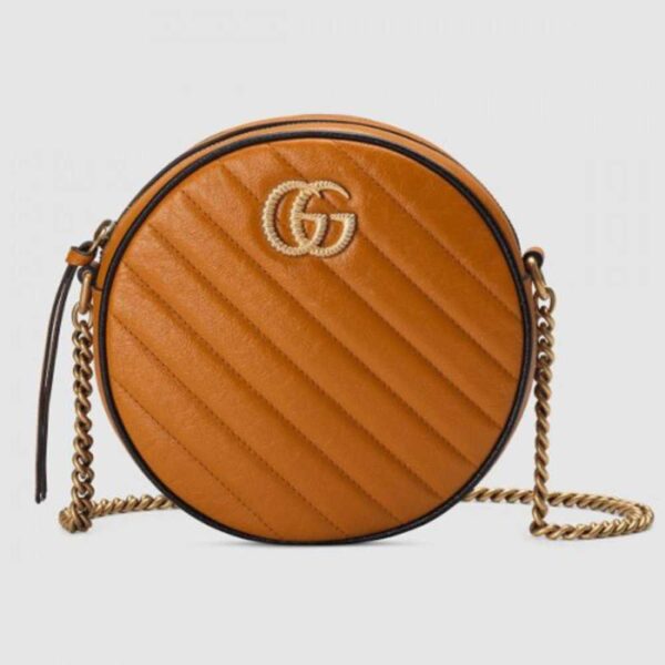 Gucci Diagonal GG Marmont Mini Round Shoulder Bag 550154 Brown