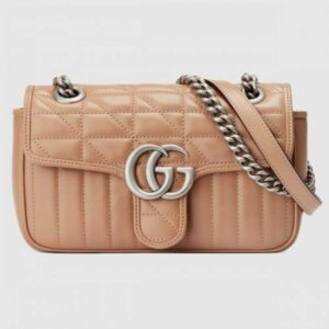 Gucci GG Marmont Mini Shoulder Bag In Rose Beige Matelasse Leather