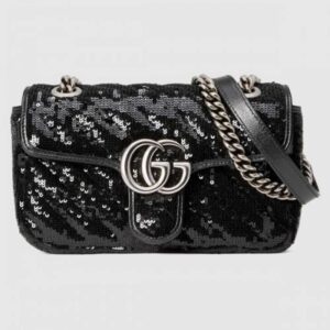 Gucci GG Marmont Mini Shouler Bag In Black Sequin