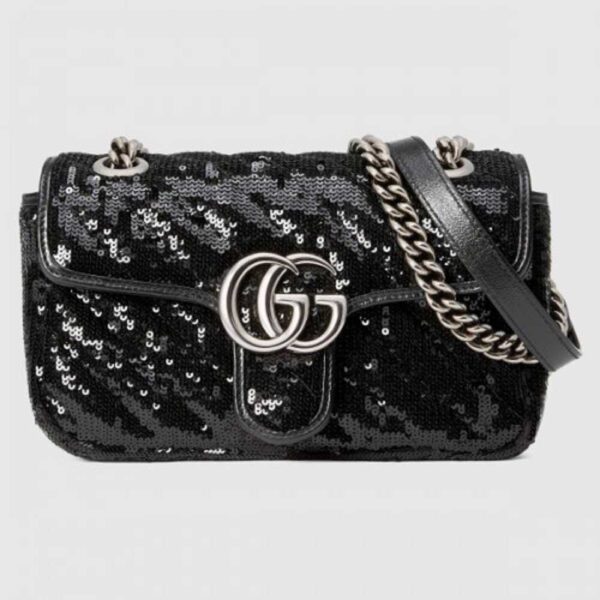 Gucci GG Marmont Mini Shouler Bag In Black Sequin