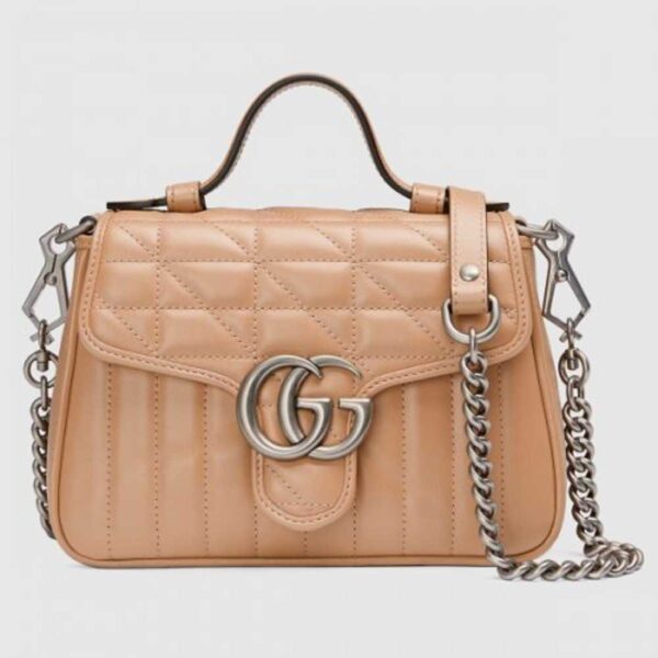 Gucci GG Marmont Mini Top Handle Bag In Beige Matelasse Leather