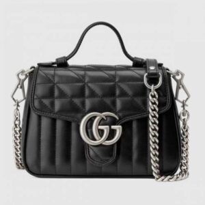 Gucci GG Marmont Mini Top Handle Bag In Black Matelasse Leather