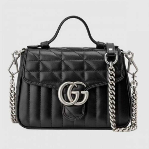 Gucci GG Marmont Mini Top Handle Bag In Black Matelasse Leather