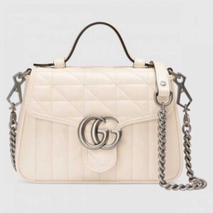 Gucci GG Marmont Mini Top Handle Bag In White Matelasse Leather