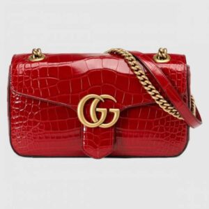 Gucci GG Marmont Small Bag In Red Crocodile Embossed Leather