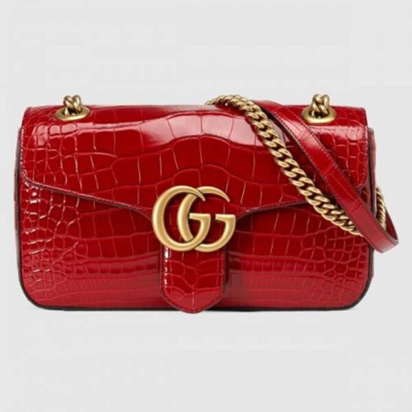 Gucci GG Marmont Small Bag In Red Crocodile Embossed Leather