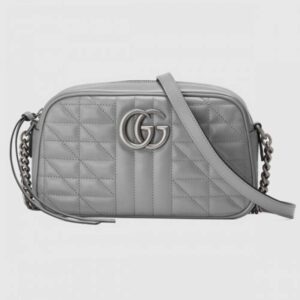 Gucci GG Marmont Small Shoulder Bag In Grey Matelasse Leather