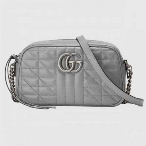 Gucci GG Marmont Small Shoulder Bag In Grey Matelasse Leather