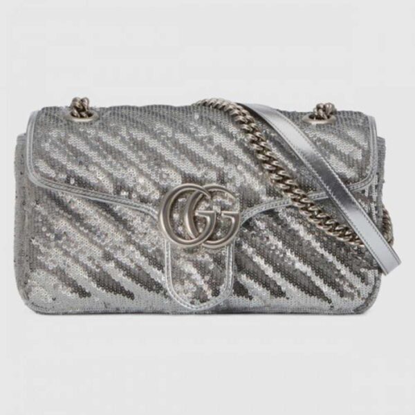 Gucci GG Marmont Small Shoulder Bag In Silver Sequin