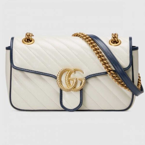 Gucci GG Marmont Small Shoulder Bag In White Diagonal Leather