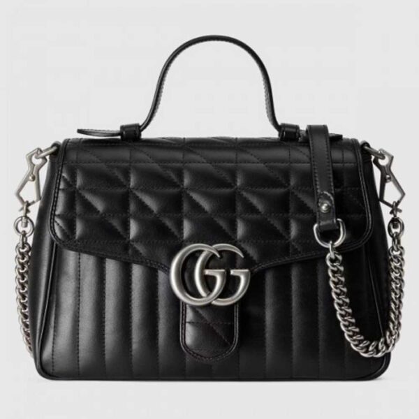 Gucci GG Marmont Small Top Handle Bag In Black Matelasse Leather