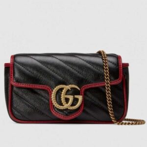 Gucci GG Marmont Super Mini Bag In Black Diagonal Leather