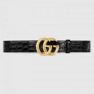 Gucci GG Marmont caiman belt with shiny buckle