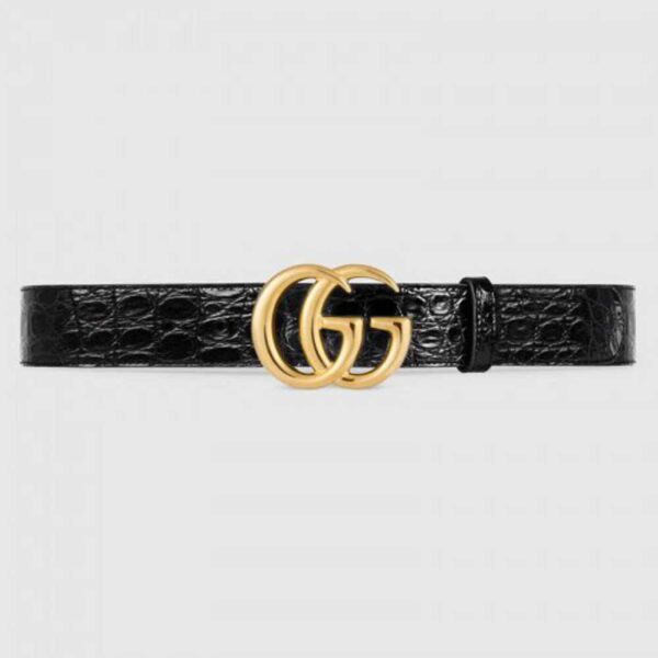 Gucci GG Marmont caiman belt with shiny buckle