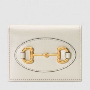 Gucci Horsebit 1955 Card Case Wallet In White Calfskin