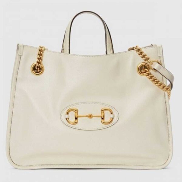 Gucci Horsebit 1955 Medium Tote Bag In White Leather