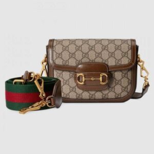 Gucci Horsebit 1955 Mini Bag In GG Supreme With Brown Trim