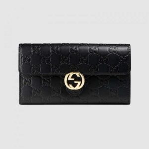 Gucci Icon Continental Wallet In Black Guccissima Leather