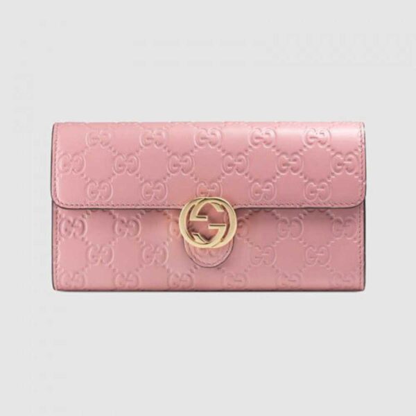 Gucci Icon Continental Wallet In Pink Guccissima Leather