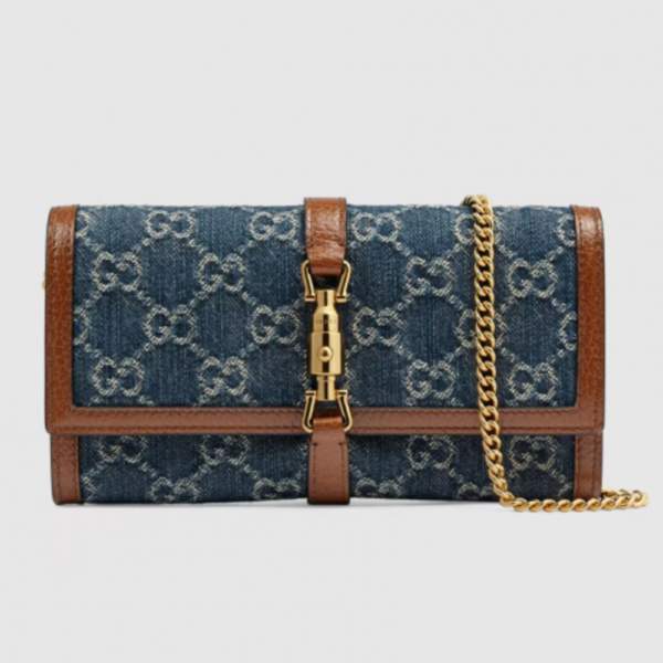 Gucci Jackie 1961 Chain Wallet Bag Washed GG Denim Blue