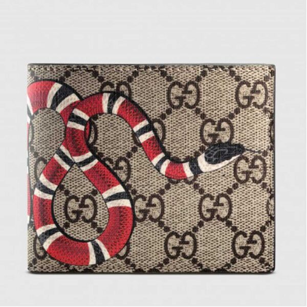 Gucci Kingsnake Print GG Supreme Bi-fold Wallet