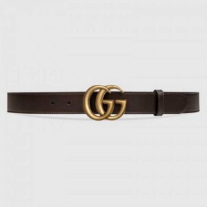 Gucci Leather belt with Double G buckle dark brown