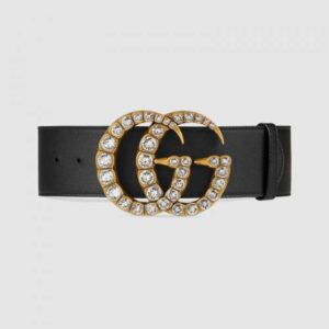 Gucci Leather belt with crystal Double G buckle 550110