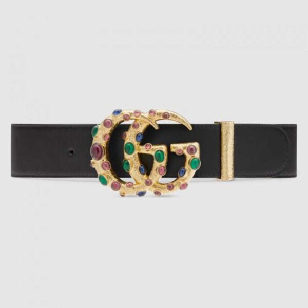 Gucci Leather belt with crystal Double G buckle Black ‎600630