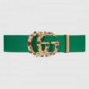 Gucci Leather belt with crystal Double G buckle ‎Emerald Green 600630