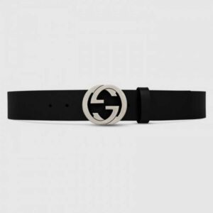 Gucci Leather belt with interlocking G Black 368186