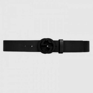 Gucci Leather belt with interlocking G Black Buckle 368186