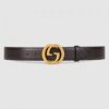 Gucci Leather belt with interlocking G buckle Brown 474347