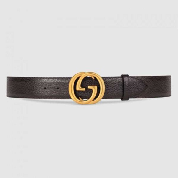 Gucci Leather belt with interlocking G buckle Brown 474347