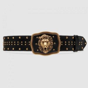 Gucci Leather belt with lion head buckle 587800