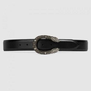 Gucci Leather belt with tiger head buckle 451155